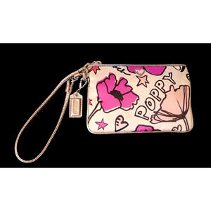Limited Edition COACH Poppy Kyra Pop Art Wristlet Pink Floral / Metallic Accents